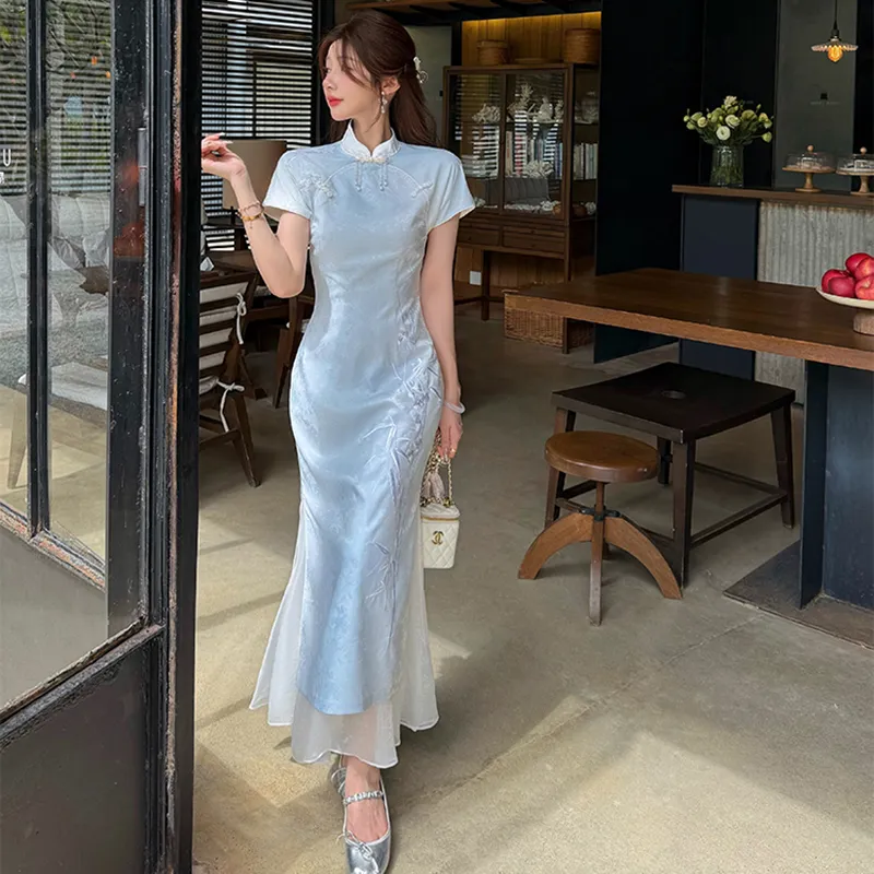 Manekniv Short Sleeved Dress Women's Blue-2