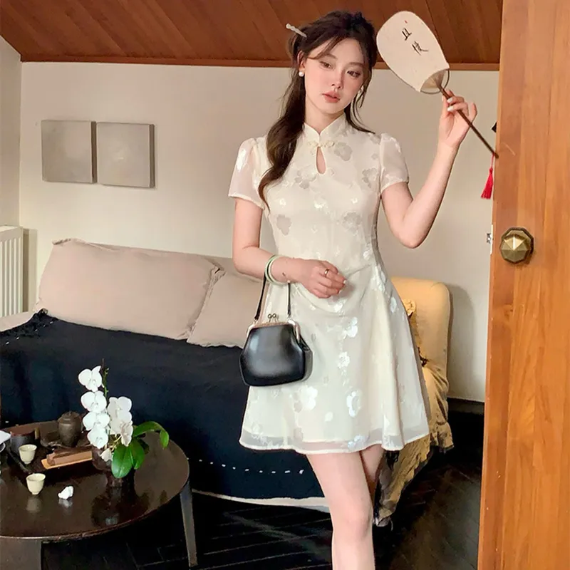 Pa33word Short Sleeved Dress Women's Beige Apricot-20