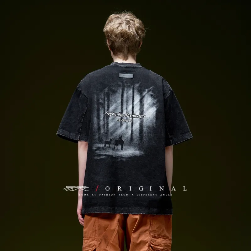 YIMAI 100% Cotton American Heavyweight T Shirt Unisex Black-2