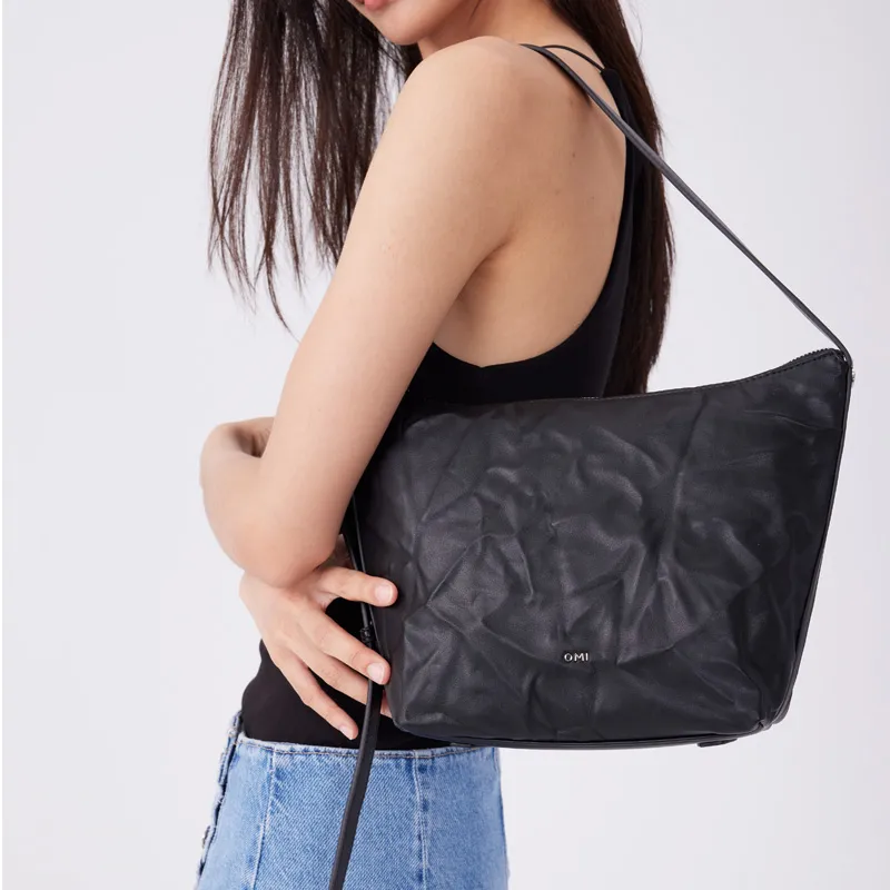 OMI Synthetic Leather Shoulder Bag Women's Black/White/Pink/Brown-3