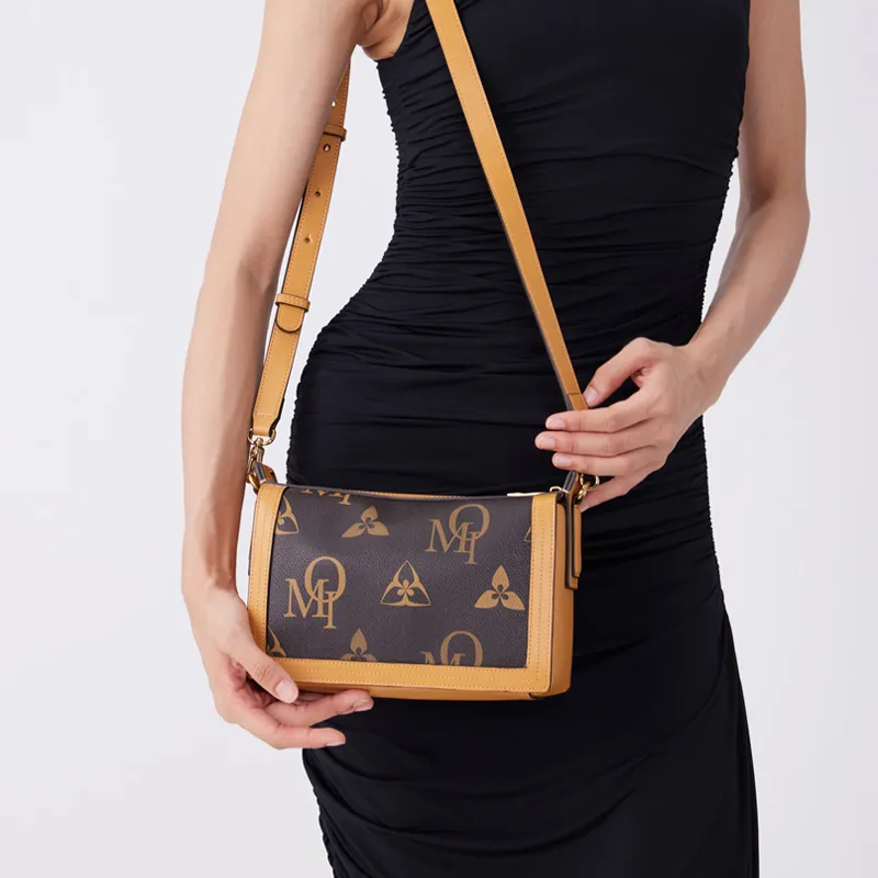 OMI Synthetic Leather Shoulder Bag Regular Women's Dark Coffee/Khaki-1
