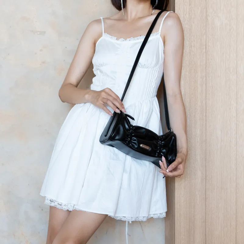 OMI Synthetic Leather Portable Crossbody Bag, Shoulder Bag Women's Black/White/Silver-1