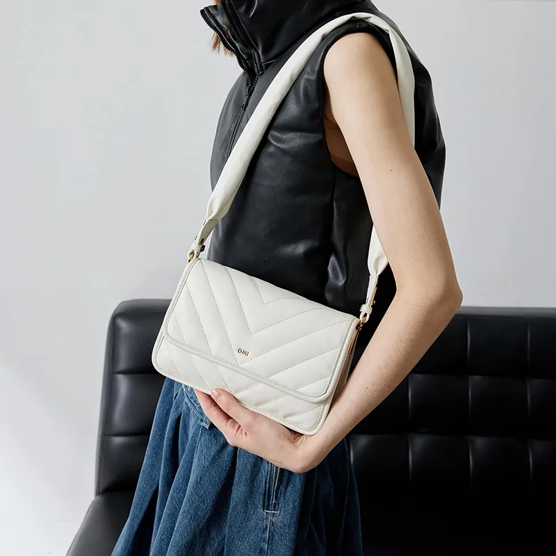 OMI Polyurethane Synthetic Leather Small Square Bag Shoulder Bag, Crossbody Bag Regular Women's Cream White-5