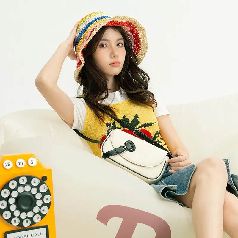 OMI Cow Leather One Shoulder Handbag Crossbody Bag Regular Women's Deep Black/Ecru-12
