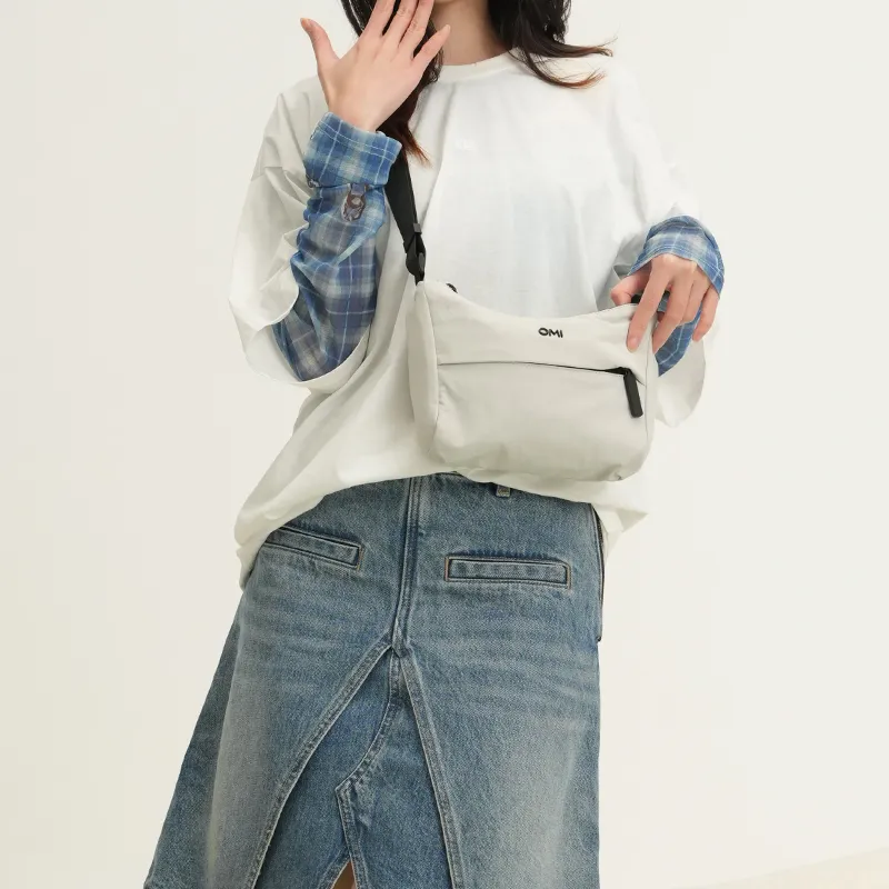 OMI Polyamide Shoulder Bag, Crossbody Bag Regular Unisex Black/Light Gray-11