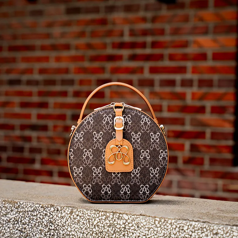 OMI PVC Synthetic Leather Handbag With Shoulder Strap, One Shoulder Bag, Small Round Bag Women's Milk White/Dark Coffee-12