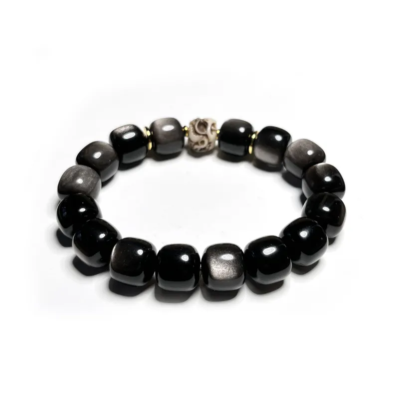 CUIJING Natural Obsidian Good Luck Beaded Bracelet Unisex-4