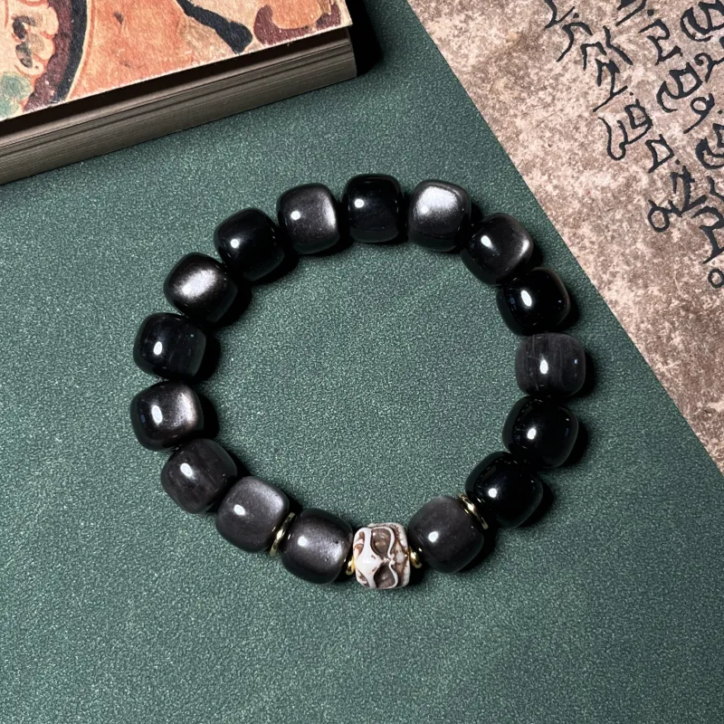 CUIJING Natural Obsidian Good Luck Beaded Bracelet Unisex-3