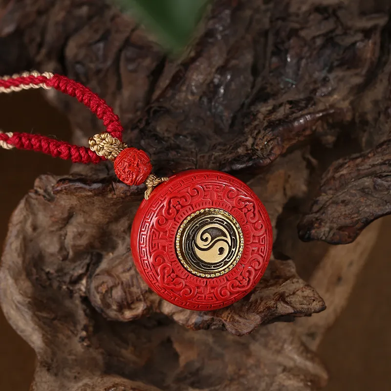 CUIJING Reconstructed Cinnabar # Good Luck, Wealth Pendant Unisex-4