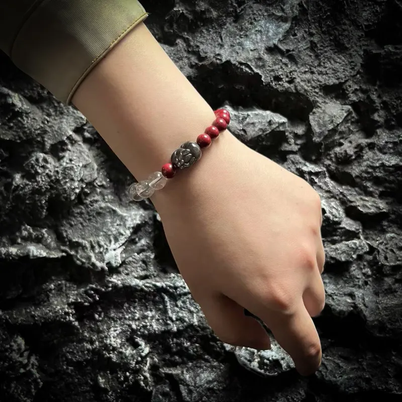 CUIJING Reconstructed Cinnabar Textile Beaded Bracelet Unisex-2