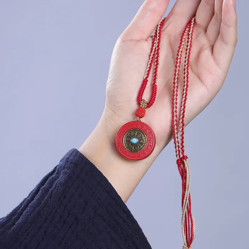 CUIJING Reconstructed Cinnabar # Good Luck, Wealth Pendant Unisex-2