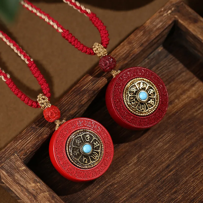 CUIJING Reconstructed Cinnabar # Good Luck, Wealth Pendant Unisex-1
