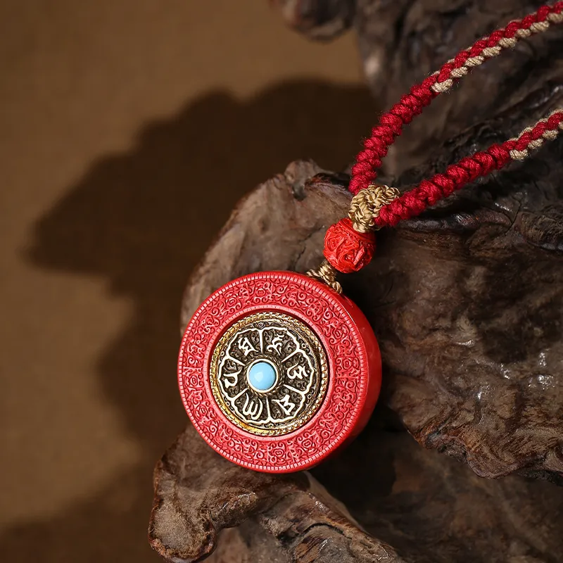 CUIJING Reconstructed Cinnabar # Good Luck, Wealth Pendant Unisex-3
