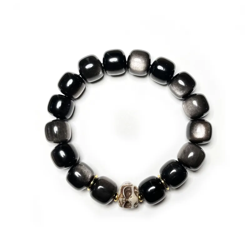 CUIJING Natural Obsidian Good Luck Beaded Bracelet Unisex-5