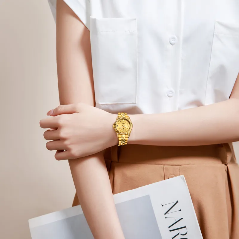 XO Datejust Minimalist Style Collection Automatic Mechanical Movement Steel Strap Watch Women's Gold Dial-2