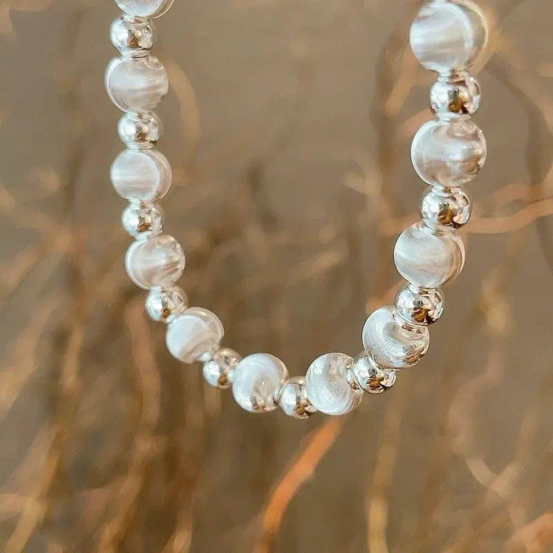 VXSAX 999 Fine Silver Sterling Silver Beaded Bracelet Women's-3