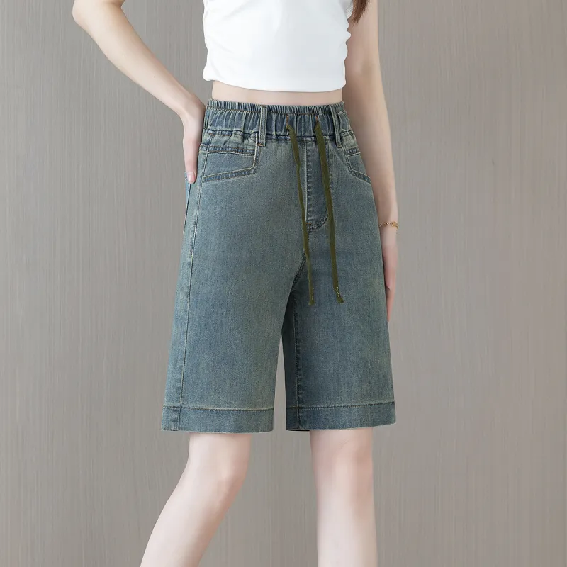 ORIGIN Denim Shorts Women's Vintage Blue Mini Skirt-3