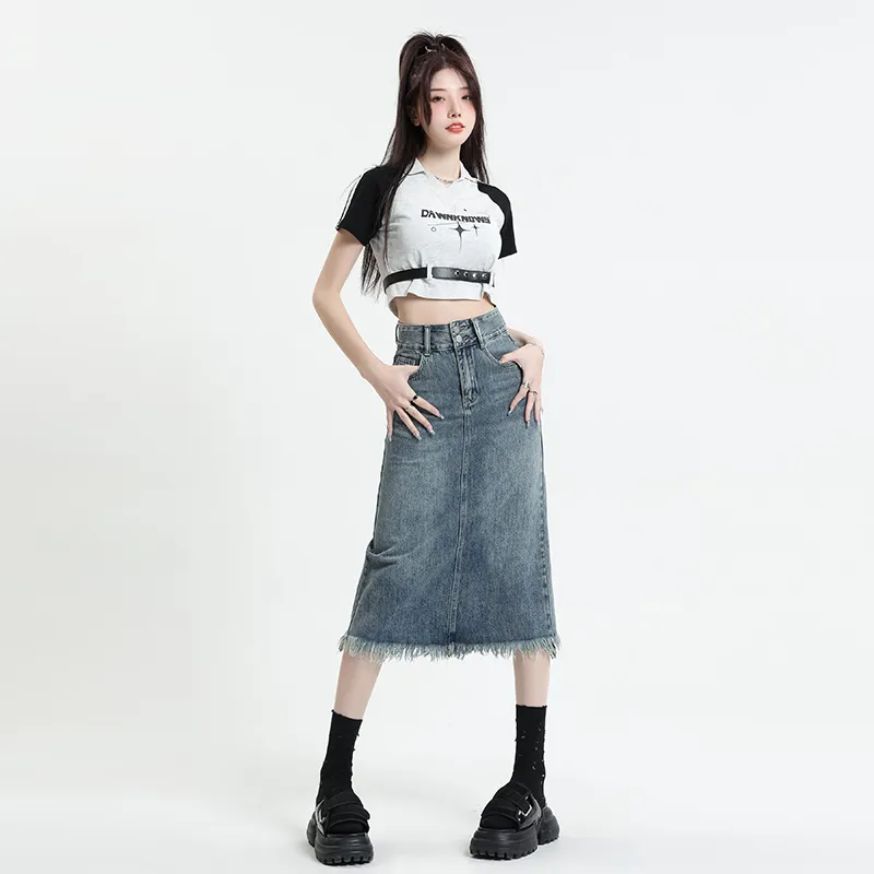 ORIGIN 2025 Summer Denim Long Skirt Women's-4