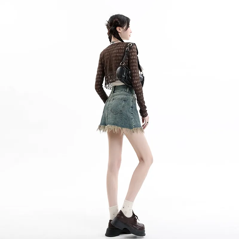 ORIGIN 2025 Summer Fitted Denim Short Skirts For Women's Women's-6