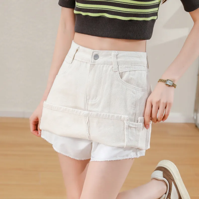 ORIGIN Denim Short Skirts Women's Beige Apricot-3
