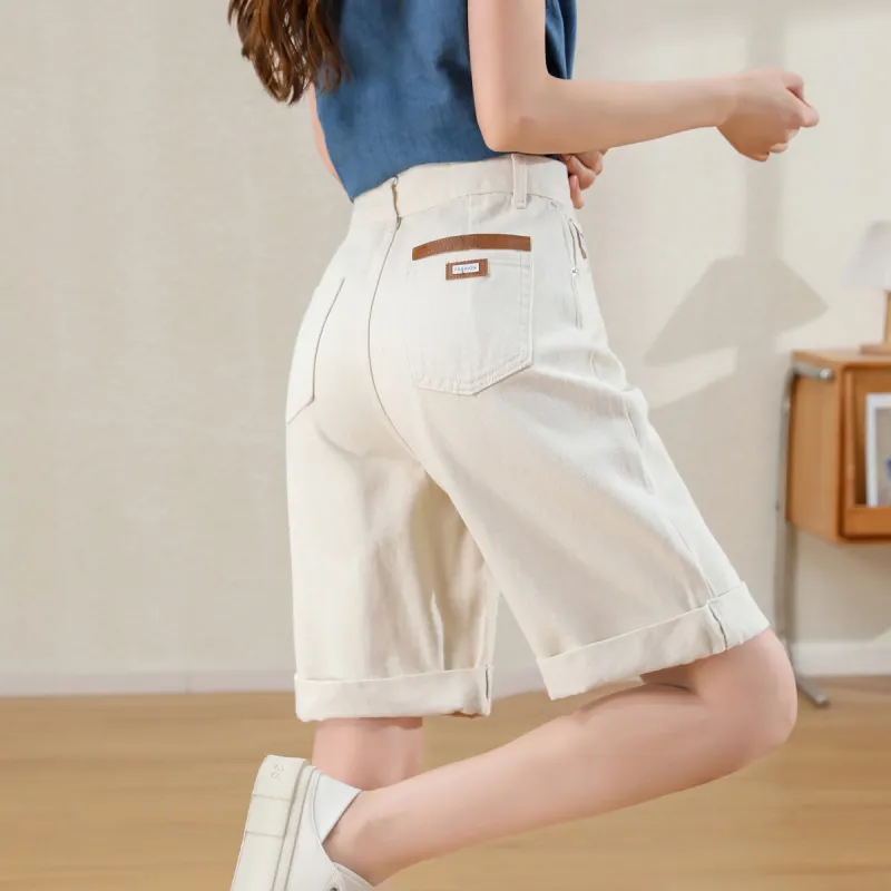 ORIGIN Denim Shorts Women's Beige Apricot-2