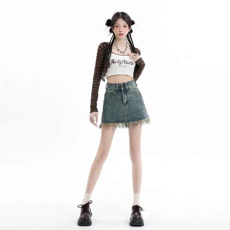 ORIGIN 2025 Summer Fitted Denim Short Skirts For Women's Women's-5