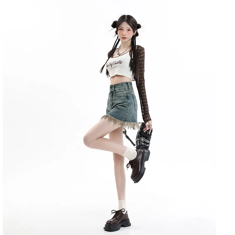 ORIGIN 2025 Summer Fitted Denim Short Skirts For Women's Women's-4