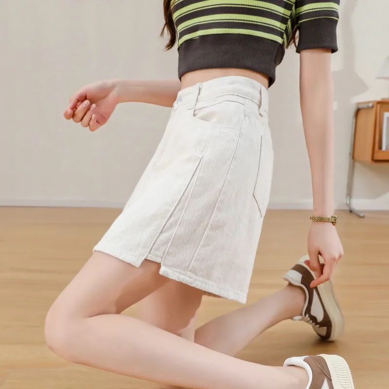 ORIGIN Denim Short Skirts Women's Beige Apricot-4