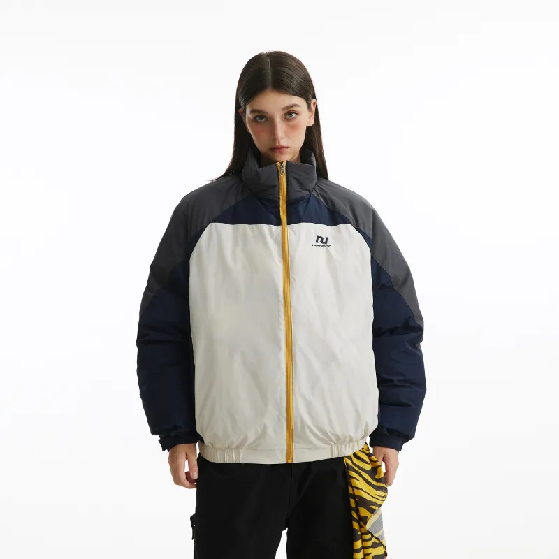 NANDCHN Puffer Jacket Unisex White & Navy Blue-2