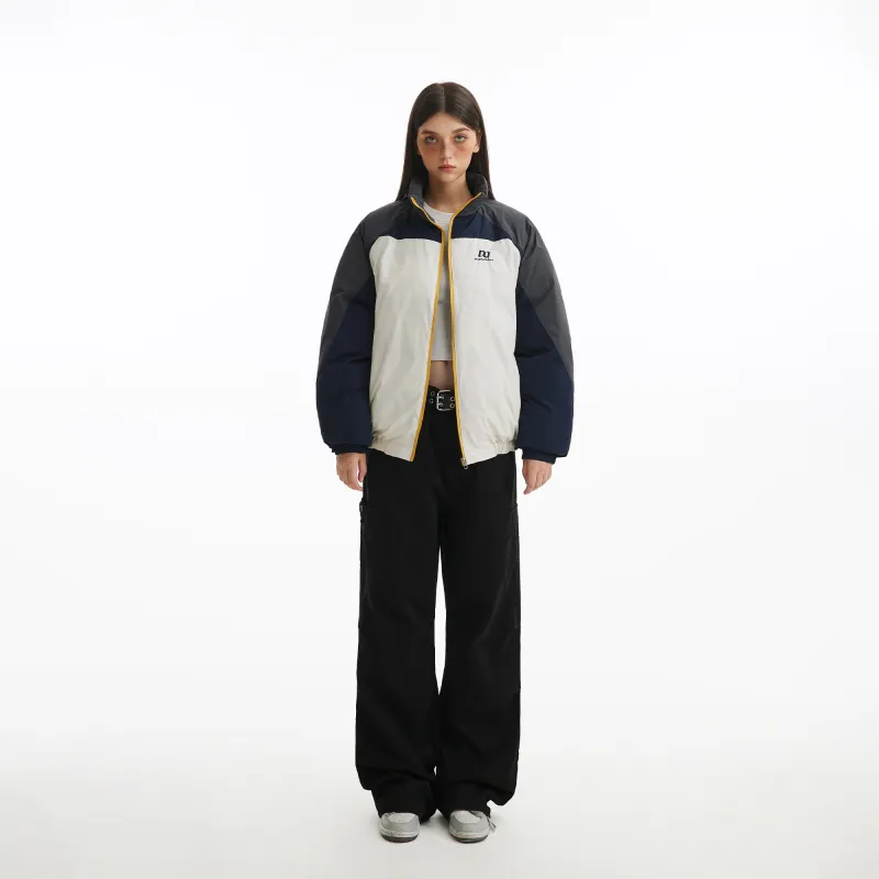 NANDCHN Puffer Jacket Unisex White & Navy Blue-5
