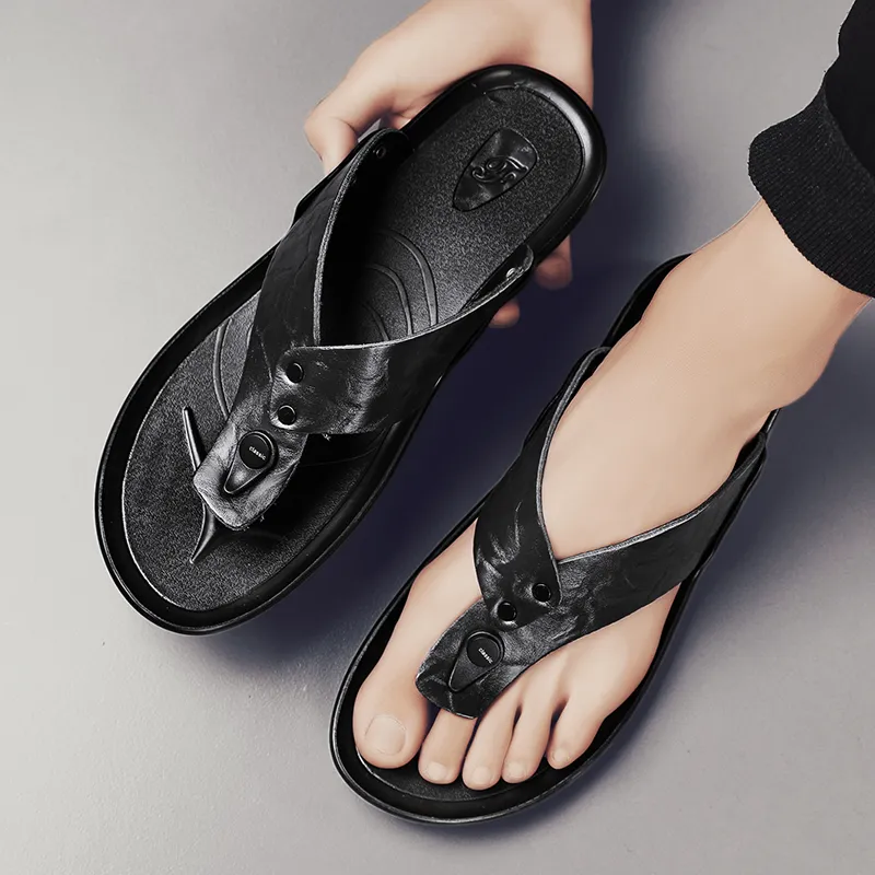 Eminu Leather Patchwork Flip Flops Men's-3