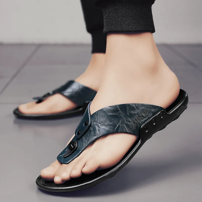 Eminu Leather Patchwork Flip Flops Men's-7