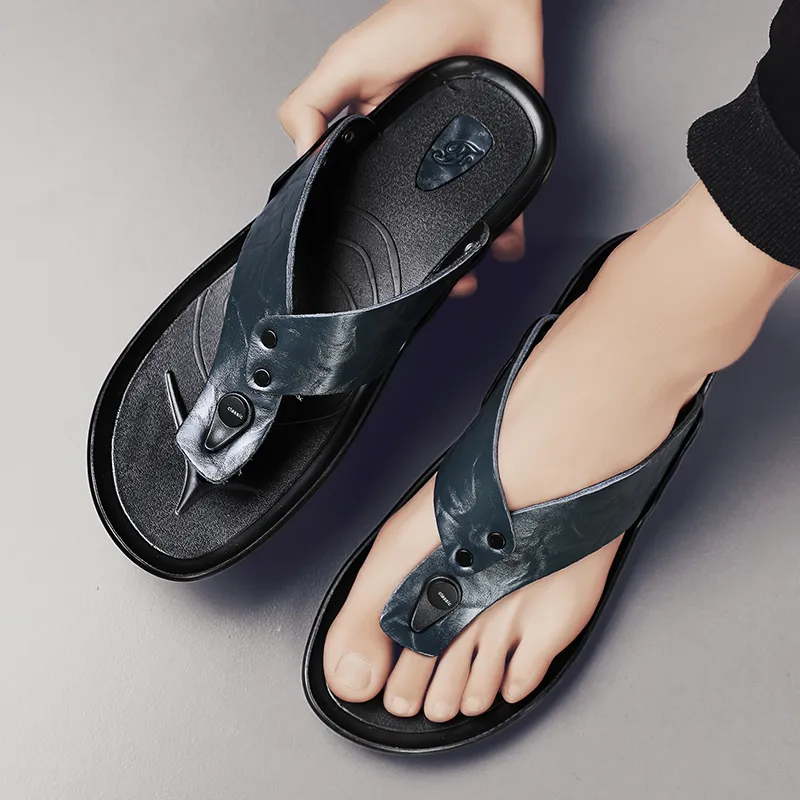 Eminu Leather Patchwork Flip Flops Men's-6