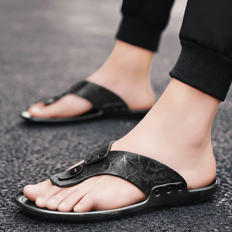 Eminu Leather Patchwork Flip Flops Men's-2