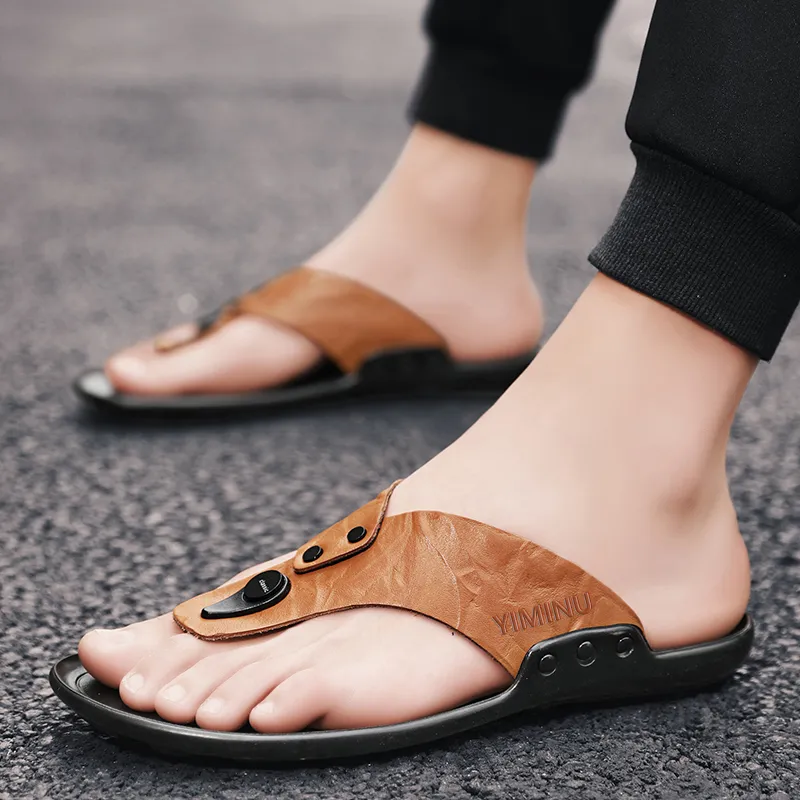 Eminu Leather Patchwork Flip Flops Men's-11