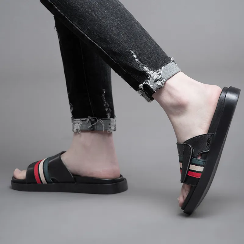 Eminu Rubber Sole Quiet Slip Resistant Slide Slippers Men's Black-3