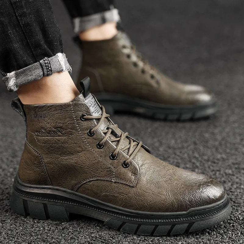 Eminu Martin Boots Men Black, Khaki-8
