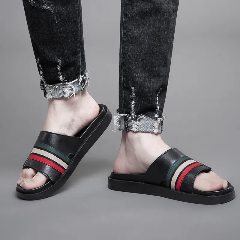 Eminu Rubber Sole Quiet Slip Resistant Slide Slippers Men's Black-4