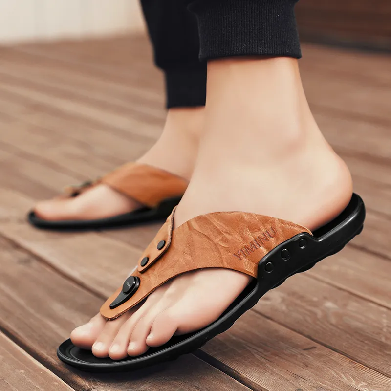 Eminu Leather Patchwork Flip Flops Men's-10