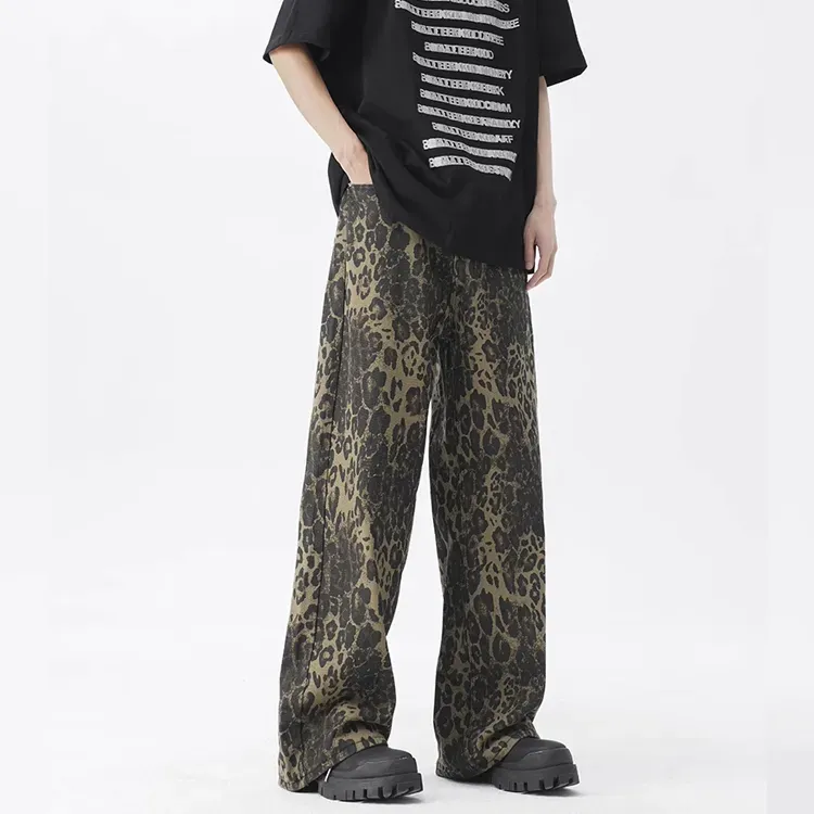 RASHOMONG Jeans Unisex Leopard Print-2