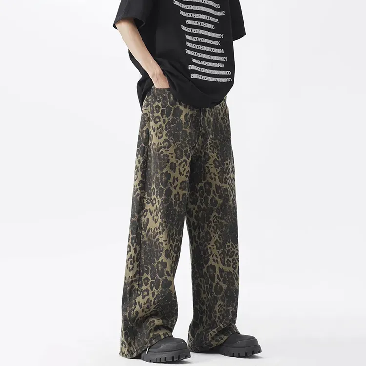 RASHOMONG Jeans Unisex Leopard Print-4