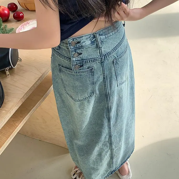 BDGU Denim Long Skirt Women's Blue-2