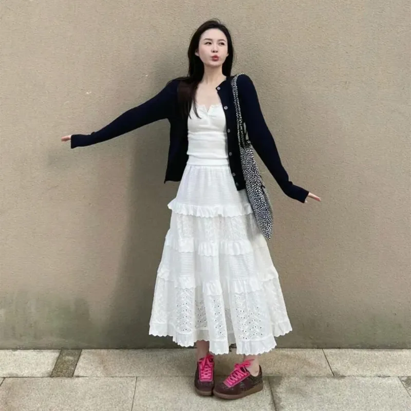 BDGU Casual Long Skirts Women's White-3