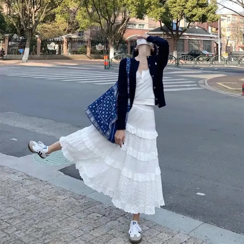 BDGU Casual Long Skirts Women's White-4