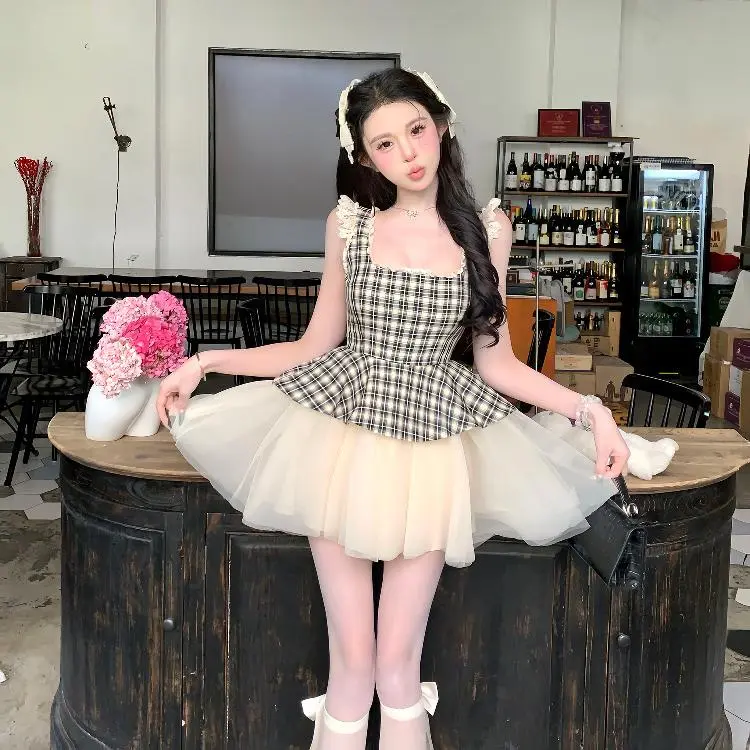 BDGU Sleeveless Dresses Women's Plaid Dress-6