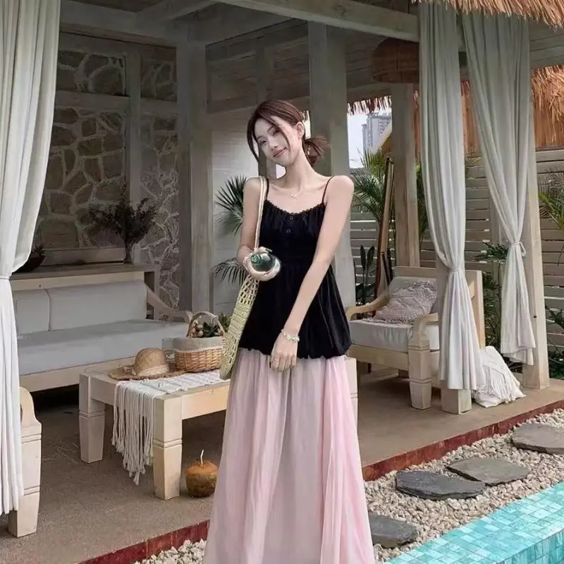 BDGU Skirt Set Women's Black Pink-3