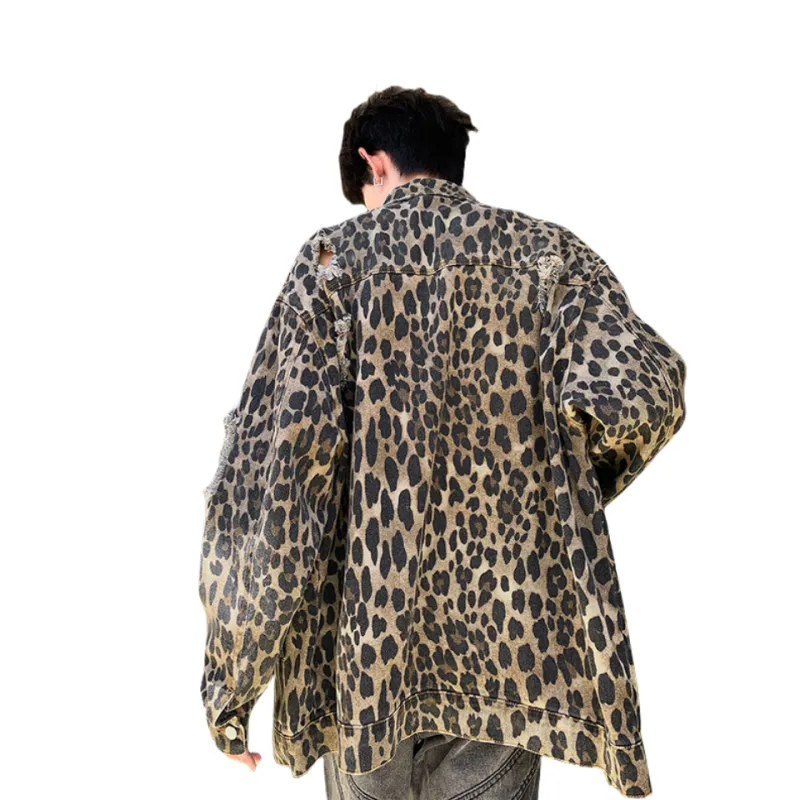 COMXZ Denim Jacket Unisex Leopard Print-0