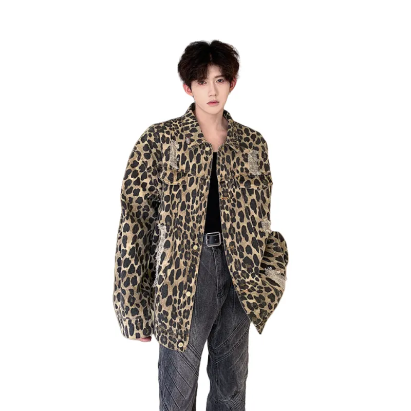 COMXZ Denim Jacket Unisex Leopard Print-2