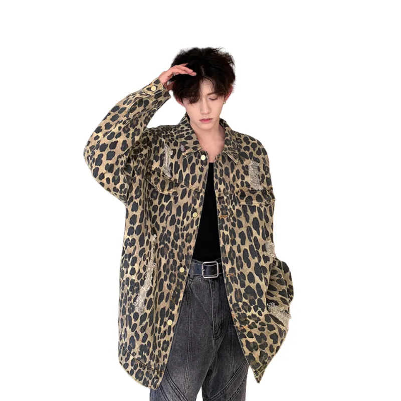COMXZ Denim Jacket Unisex Leopard Print-1