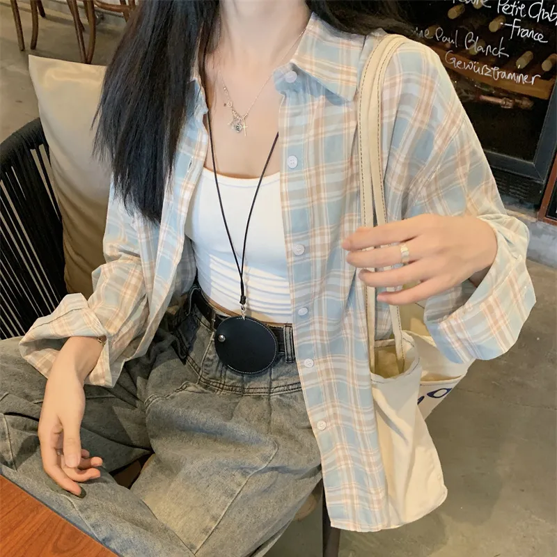 ARIADNAW STUDIO Shirt Women's Light Blue Plaid-2
